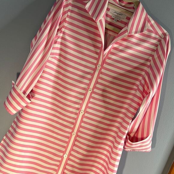 Foxcroft NYC Heritage Non Iron Shaped Tunic Sz 4 pink and white striped - Picture 1 of 9